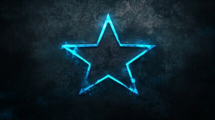 Wall Mural - A dark charcoal background with a glowing neon blue star, its sharp edges contrasting against the deep dark backdrop