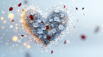 Wall Mural -   A frosted heart in light blue, surrounded by snowflakes and red & white flowers