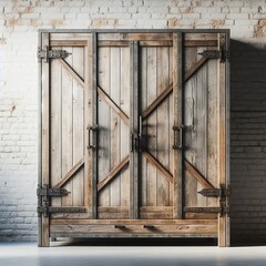 old wooden wardrobe with bricks background wall minimalist interior design