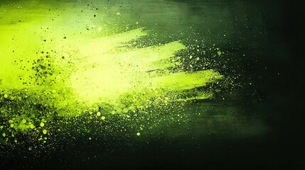 Wall Mural -   A vibrant canvas of yellow and green paint drips onto a dark backdrop, centering around an emerald spot