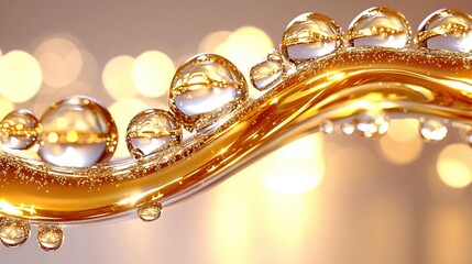   A close-up image reveals a gleaming golden object drenched in water droplets, both on its surface and beneath