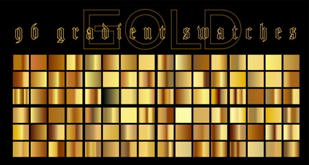 Sticker - Large set of gradients in golden metallic colors for design and vector illustrations.