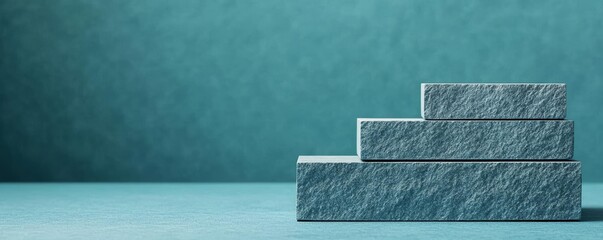 Rough blue stone podium on a matching blue textured background, evoking a cool and calm atmosphere, ideal for modern product displays