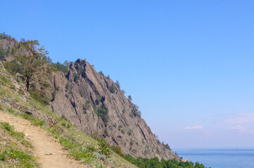 View of blue water of lake Baikal