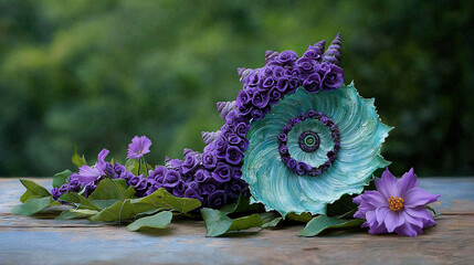 Wall Mural -   Purple flower on green table