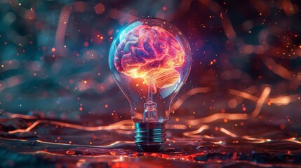 a creatively designed light bulb with a brain inside, symbolizing innovation, creativity, and bright