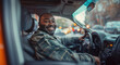 © Katerina Bond - A black Uber taxi driver smiles benevolently while sitting in the car.