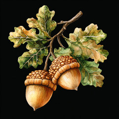 Wall Mural - Oak Acorns Watercolor.