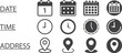 © GraphicGalaxy - Date, Time, Address or Place Icons: Symbol -Time, date and address or Place icon set. Clock, calendar, location pin. Vector illustration.