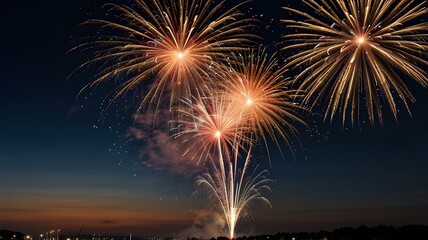 Wall Mural - Bright fireworks at dusk.