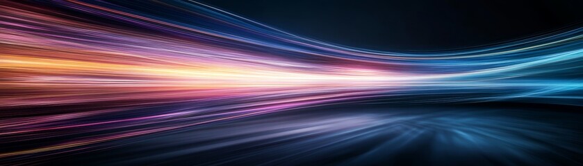 A vibrant abstract image showcasing dynamic light trails in shades of blue, pink, and orange against a dark background.