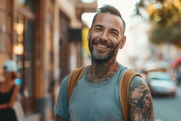 Wall Mural - Handsome beard man with a lot of tattoos on his body