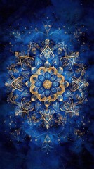 Wall Mural - Golden Mandala on a Dark Blue Background
