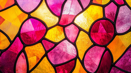 Wall Mural - pink and yellow stained glass pattern design