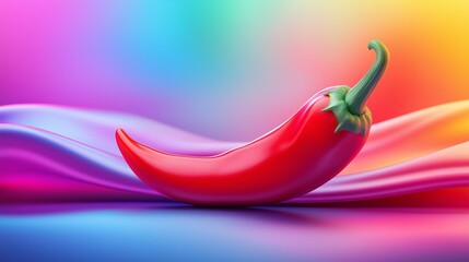 Wall Mural - A red pepper is on a colorful background. The background is a mix of colors, and the pepper is the main focus of the image