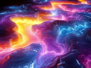 Wall Mural - psychedelic liquid light show swirling neon colors fractal patterns cosmic energy flows abstract dim
