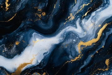 Canvas Print - Blue Gold Marble Art.