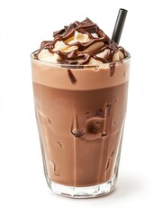 A delicious chocolate ice cream dessert with whipped cream in a glass, perfect for a sweet treat