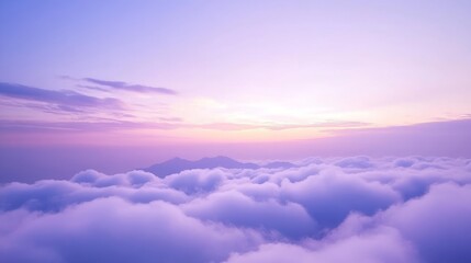 A sea of clouds, a purple and blue sky, sky, clouds, cloud, nature, aerial, air, fly, white, horizon, above, weather, day, blue, sun, heaven, landscape,  cloudy, cloudscape, flying, atmosphere, space,