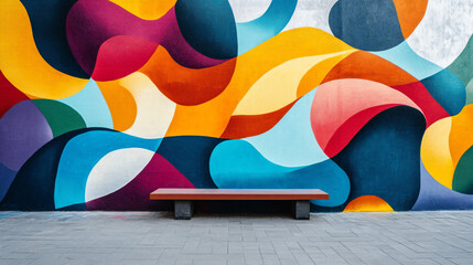 Canvas Print - Bench & Colorful Wall.