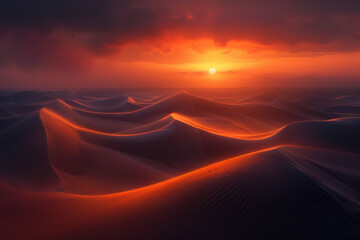 Poster - A sunset over a desert landscape with sand dunes