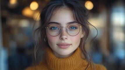 Wall Mural - young woman wearing glasses on city street portrait.stock image