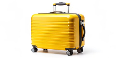 Yellow Suitcase with Retractable Handle, Isolated on White Background, Travel, Luggage, Vacation, Adventure