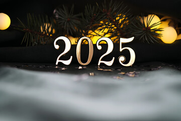 Wall Mural - new year's holiday background with bokeh with the number of the year 2025.