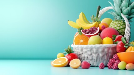 Canvas Print - Fresh Fruit Basket with Blue Background