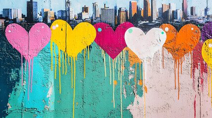 Canvas Print - Dripping Hearts Cityscape.