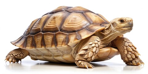 Sulcata Tortoise on Pristine White: Sulcata tortoise isolated on a pure white background, emphasizing its natural beauty and elegance.