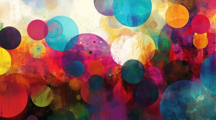 Fototapete - A vibrant, abstract design with overlapping circles and splashes of color, creating a playful and energetic visual effect.