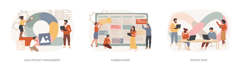 Wall Mural - software development company isolated concept vector illustration set.