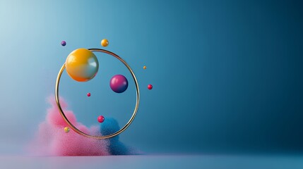 Wall Mural - A vibrant composition of colorful spheres and a golden ring against a gradient background.