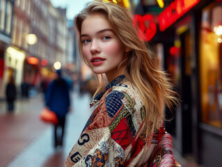 Wall Mural - portrait of a woman in the city	