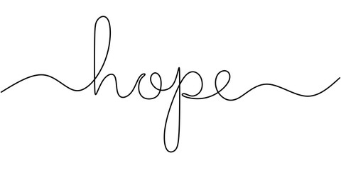 Hope word in continuous line drawing. Minimalist handwritten phrase illustration.