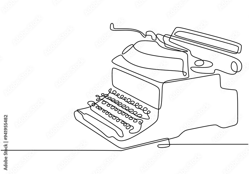 Typewriter Drawing Simple Continuous Line Drawing of a Vintage Typewriter - Simple Line Art ...