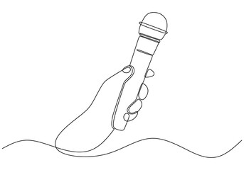 Wall Mural - One Line Drawing of a Hand Holding a Microphone - Minimalist Concept Isolated on White.