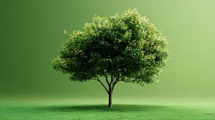Lone Tree on Grassy Field with Vibrant Green Background Evoking Serenity and Tranquility