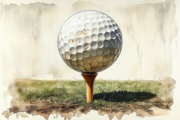 Wall Mural - Watercolor Golf Ball on Tee with Elegant Brushstrokes