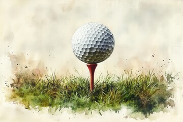 Canvas Print - Watercolor Golf Ball on Tee with Elegant Brushstrokes