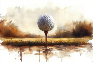 Canvas Print - Watercolor Golf Ball on Tee with Elegant Brushstrokes