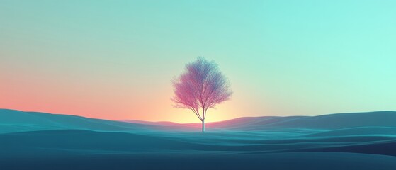 A tree stands in a field with a beautiful blue sky in the background