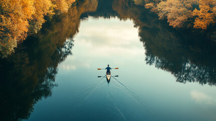 Wall Mural - kayaking down the autumn river  