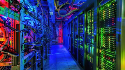 Poster - Server Room with Glowing Lights