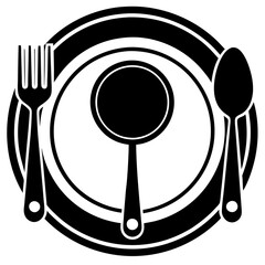 Outline Vector art of Plate with Fork Spoon Symbol