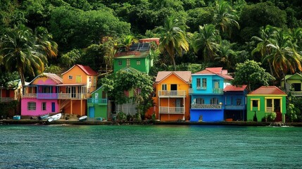 Wall Mural - Vibrantly colored residences on a unique Caribbean island