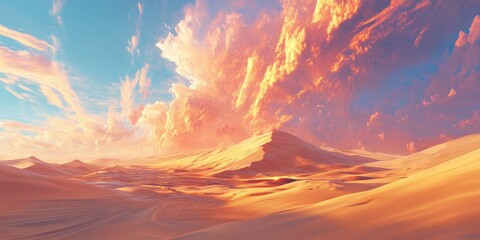 Wall Mural - A desert landscape with a fiery sunset.