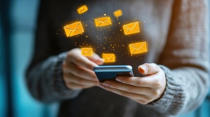 idea of sending and receiving emails while holding a smartphonea