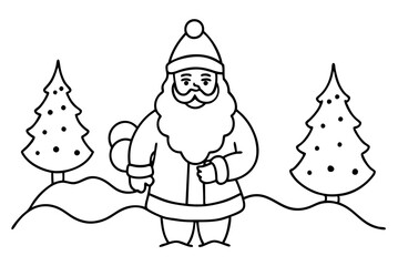 Wall Mural - Santa Claus Winter Wonderland Line Art Vector